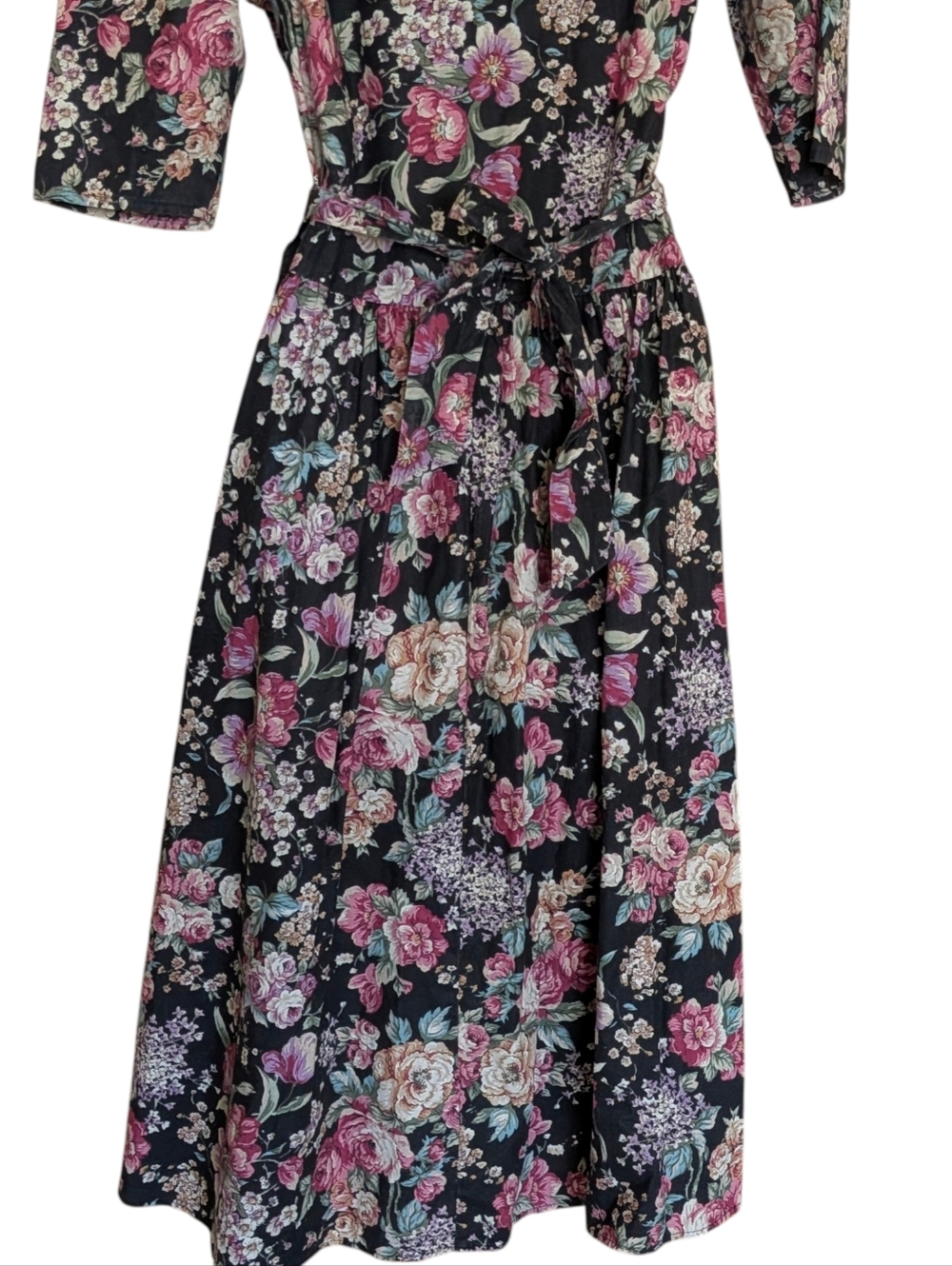 Vintage Robin Gayle Black Floral Midi Dress with Lace Trim Size 5 Cottagecore 80 - Picture 5 of 7